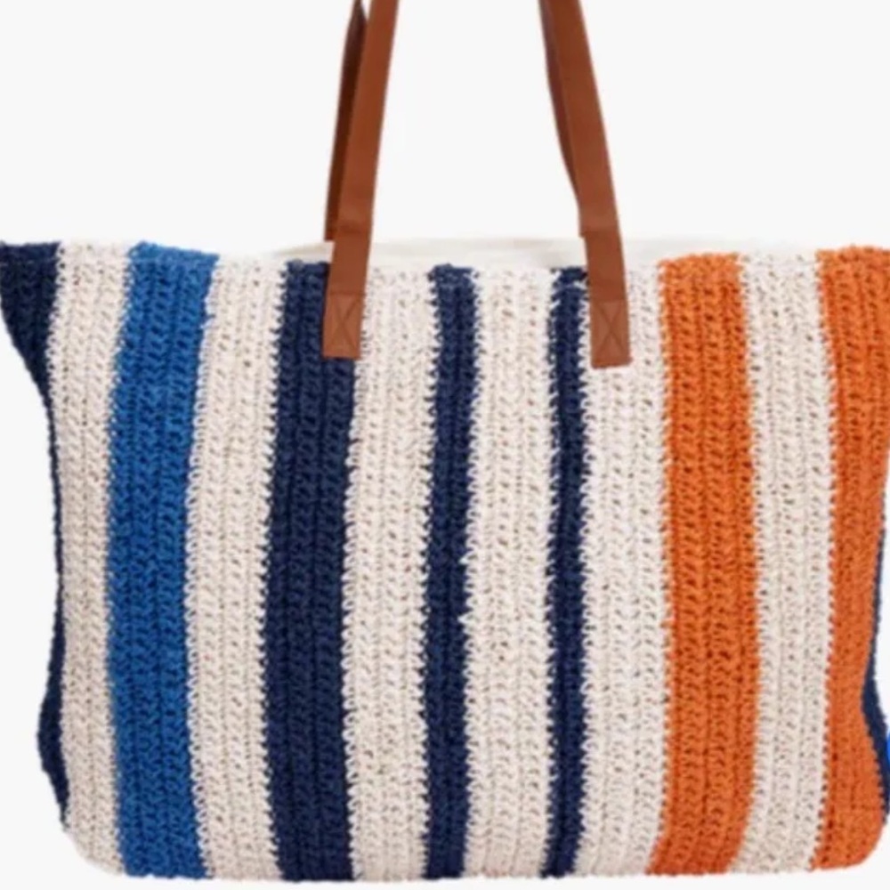 Rays for days large straw Beach shoulder bag tote raffia double handles zipper